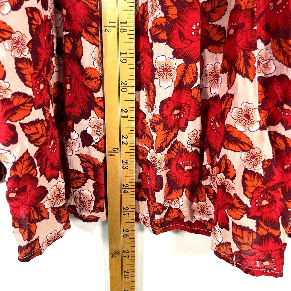 Gap Womens Floral 3/4 Sleeve Pintuck Blouse Top Size XXL Red Buttons Lightweight - Picture 11 of 12